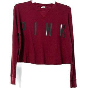 VIctorias Secret Pink Cropped Crew Neck Shirt Size Small Waffle Knit Oversized